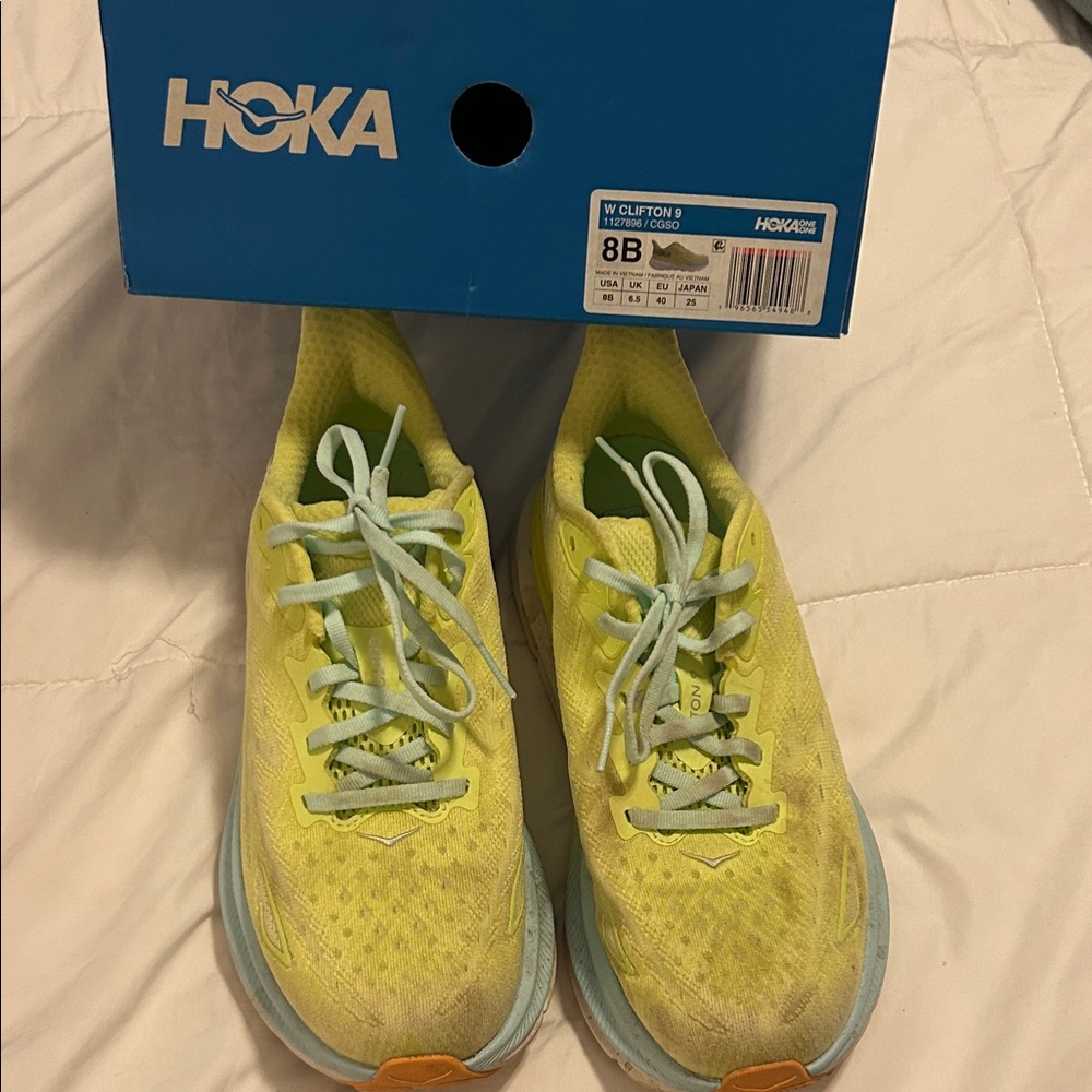 Hoka Women's Clifton 9 Vibrant Yellow Athletic Shoes
